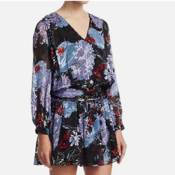 Alice + Olivia 'Tessie' Black Floral Print Silk Blend Drop-Waist Dress - Size 4 - Picture 1 of 10